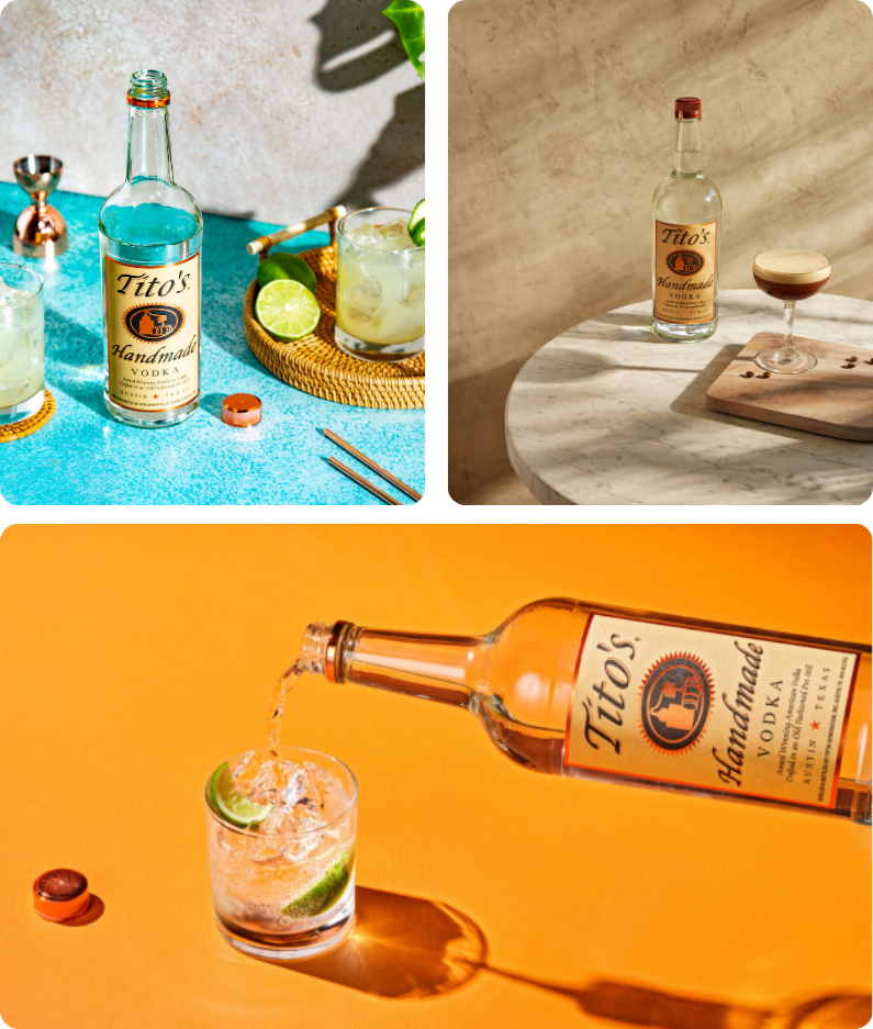 Bottle's of Tito's Handmade Vodka in different contexts