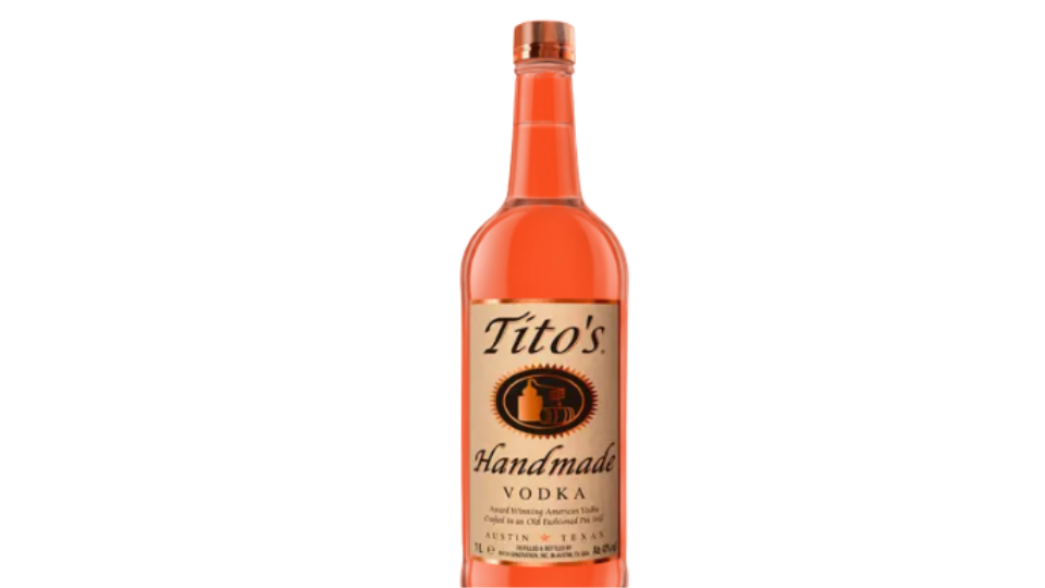 A bottle of Tito's Handmade Vodka